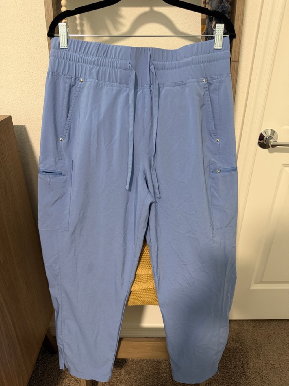 Light Blue Drawstring Cargo Jogger Pants for Women